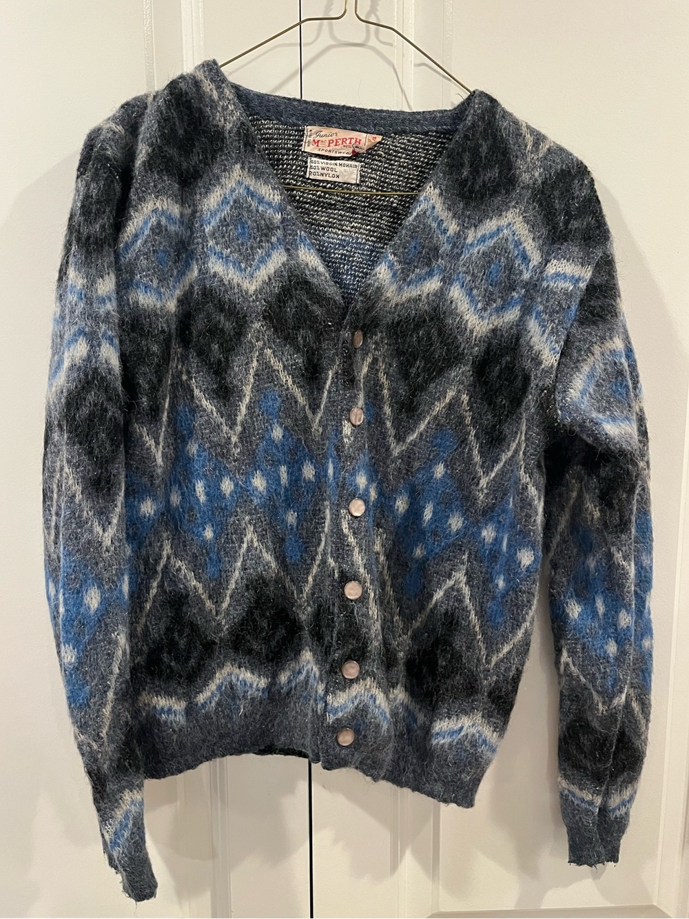 Junior MacPerth Sportswear Vintage Mohair Wool Nylon Cardigan Button Down Medium